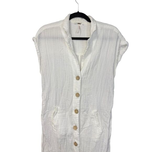Free People White Cotton Gauze Button-Down Midi Dress – Size S 🤍✨ - Picture 4 of 10